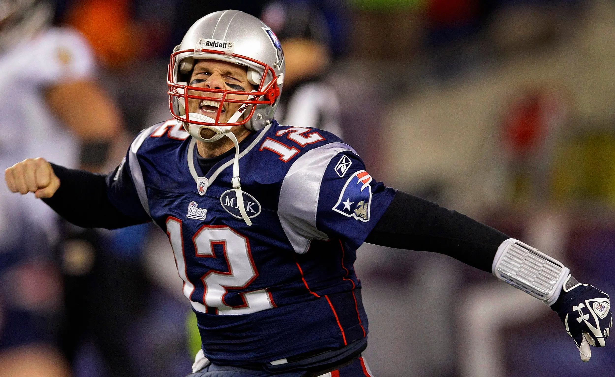 All Glory Is Fleeting — New England Patriots quarterback Tom Brady (12) celebrates after scoring a one yard leaping go-ahead touchdown dive with 11:29 remaining in the fourth quarter of their AFC Championship NFL playoff game against the Baltimore Ravens Sunday, January 22, 2012, in Foxborough, Massachusetts. The Patriots defeated the Ravens 23-20. Two weeks later the New England Patriots lost their second Super Bowl in four years to the New York Football Giants.  (AP Photo/Stephan Savoia)  © The Associated Press